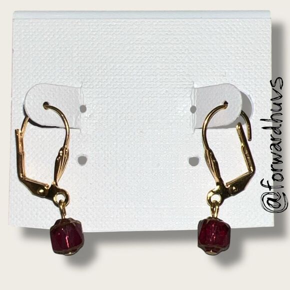 Bundle Sale 3 for $15 | Leverback Earrings with Deep Red Faceted Beads - Picture 3 of 6